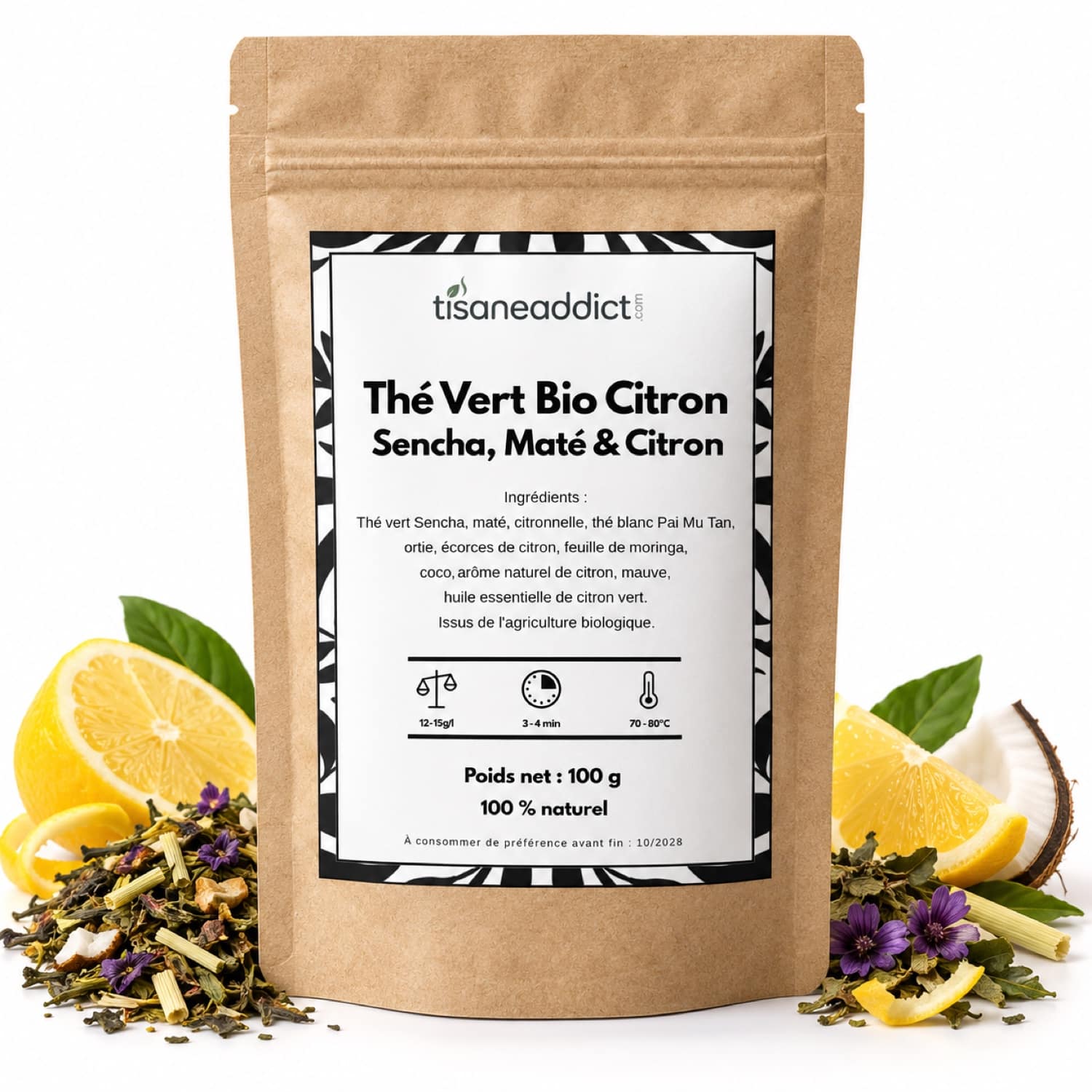 Thé vert Bio Citron – Sencha & maté – 100 g